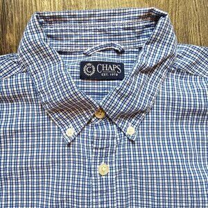 Chaps Dress Shirt Blue Mens Size Medium Button Down Plaid Short Sleeve Cotton